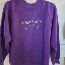 Vtg 90s Fruit Of The Loom Pullover Sweatshirt Purple Embroidered Sz Large
