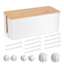 Cable Management Box Wooden Style White 12.6x5.3x4.9