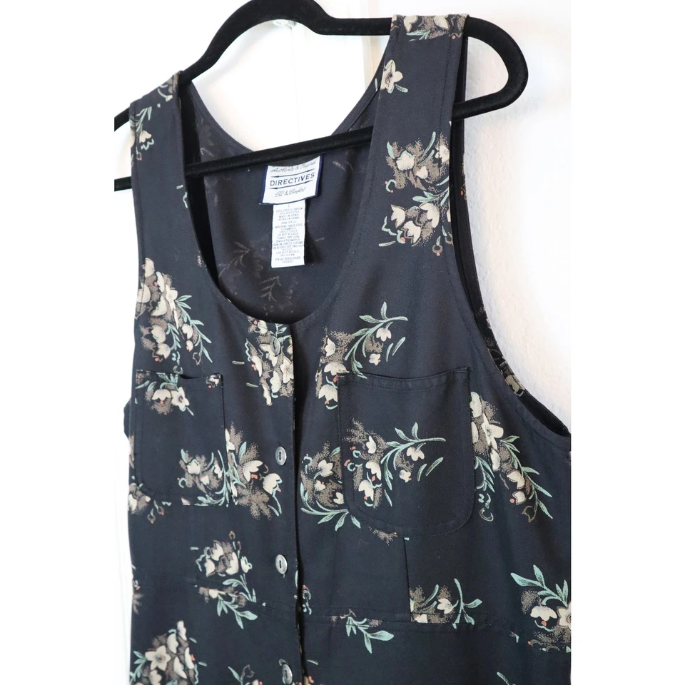 Maxi Vestido Vintage Y2K Negro Floral Grande Grunge Boho Cottagecore Botón Delantero Foto 4 de 4