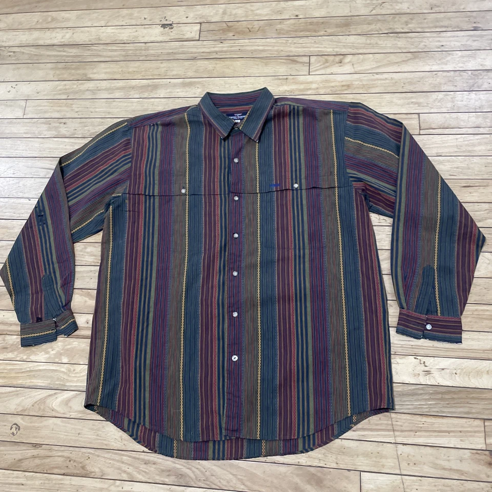 Guess by Georges Marciano Shirt Men XL Vtg 80s 90s Print Grunge Thrashed Stripe - Image 3 of 4