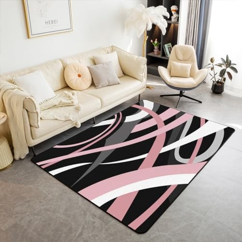 Pink Black Grey White Living Room Rugs for Girls Kids Area 5' x 6'6" Multi 17 - Picture 2 of 8