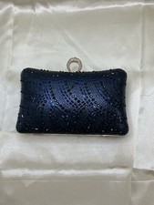 PREZZO Blue Rhinestone Gold Trim Evening Clutch Purse Handbag Party Wedding NWT