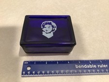 Vintage cobalt blue glass Shirley Temple trinket box