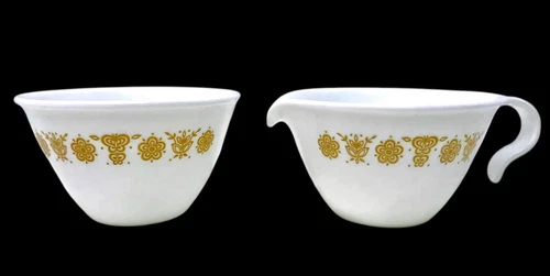 Corelle by Corning Ware Vintage 70’s Golden Butterfly Open Sugar Bowl & Creamer