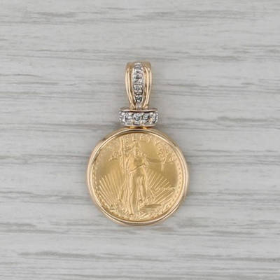#ad 1986 American Gold Eagle Coin Pendant 14k 22k Gold Diamonds 1 10oz $5 AGE $1399.99
