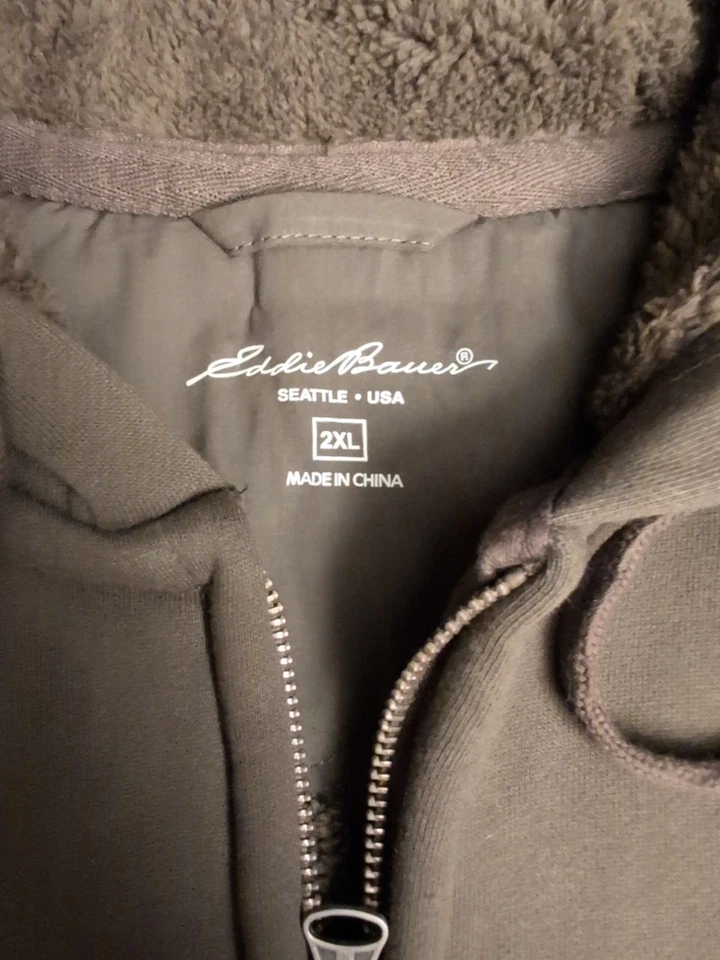 NUEVO Eddie Bauer XXL Sherpa Forrado Cremallera Completa Pullover Sudadera con Capucha Verde Para Hombre Talla 2Xl Foto 4 de 4