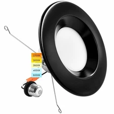 Luxrite 5/6 Inch LED Recessed Can Light 14W 5 Color Options Dimmable Black Trim