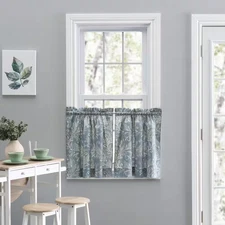 Blue Leaf Rod Pocket Light Filtering Curtain - 56 In. W X 24 In. L (Set of 2)