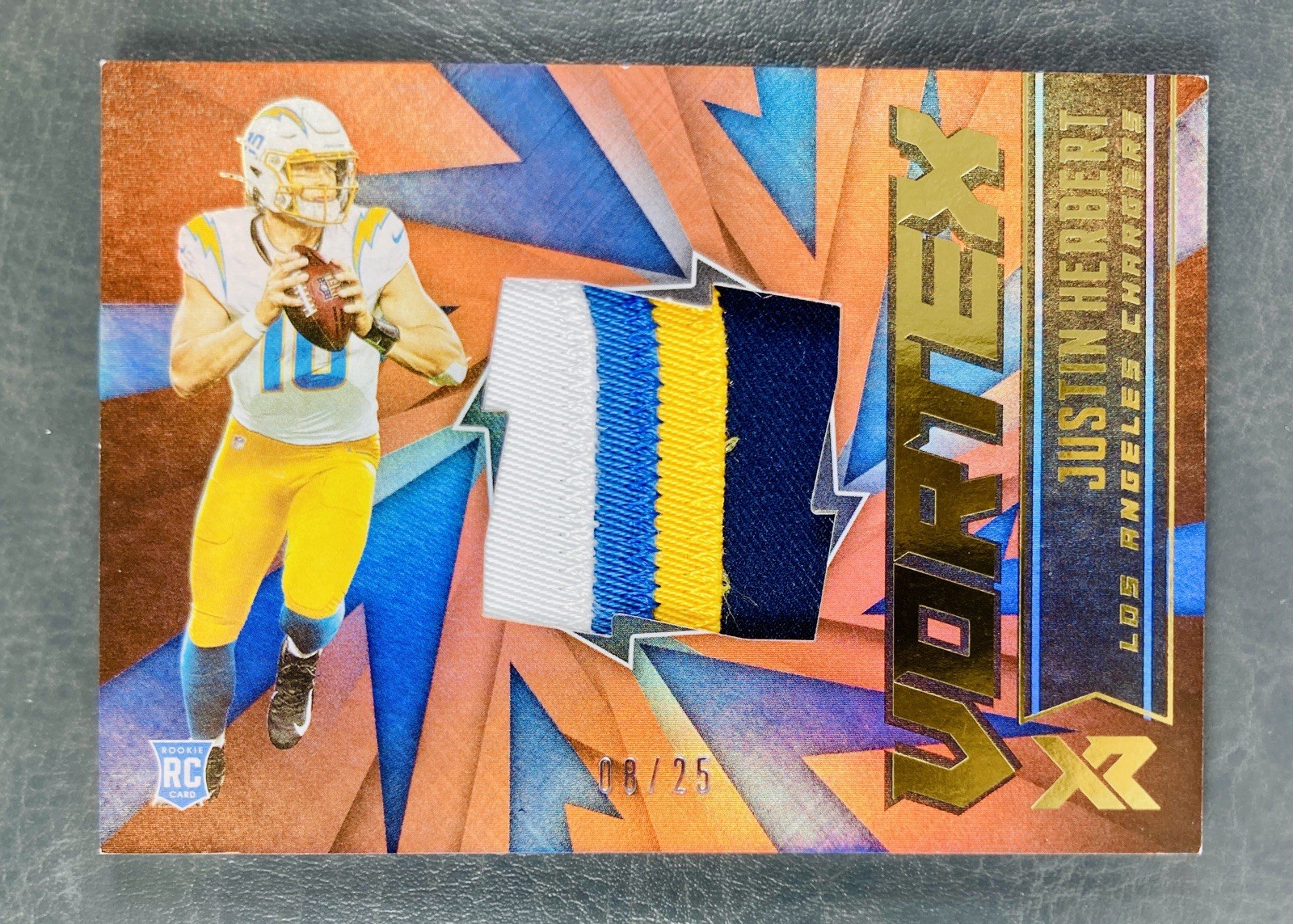 2020 Panini XR Justin Herbert Vortex Patch Orange RC /25 4-COLOR SSP Rookie 🔥