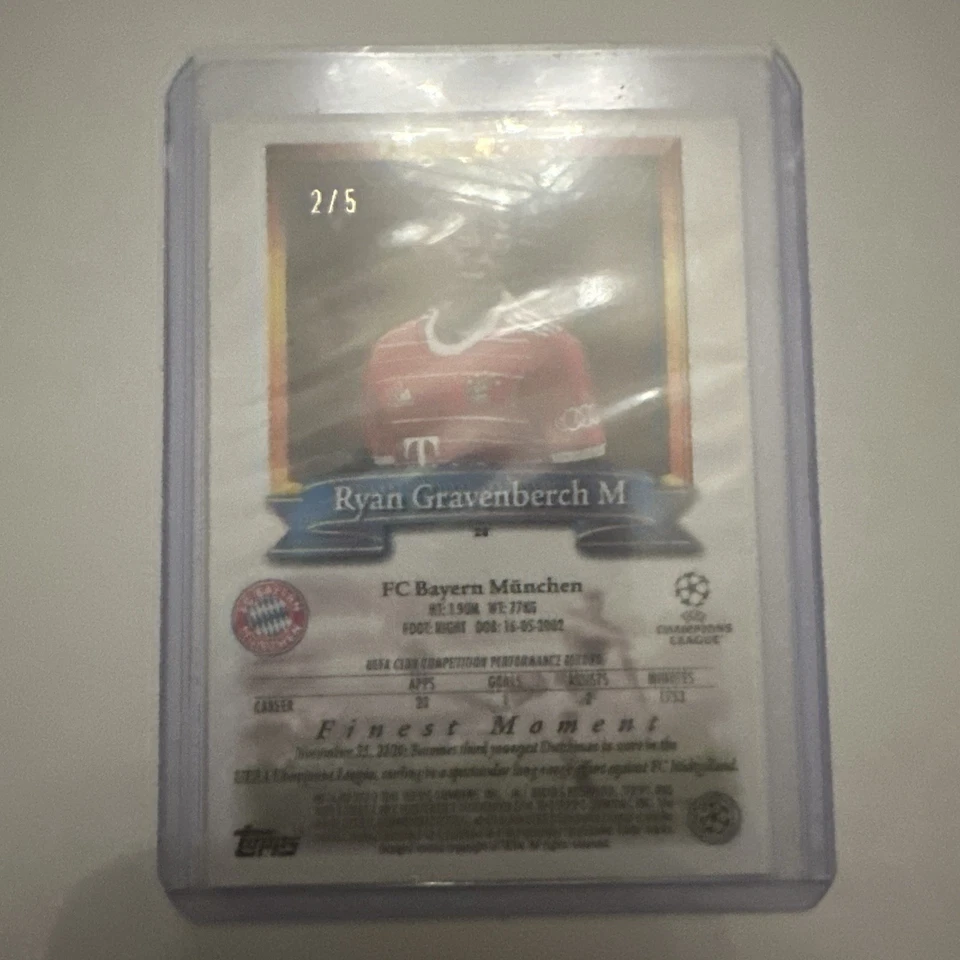 Ryan Gravenberch Finest Moment Red Refractor 2/5 Topps Finest 2023 - Image 2 of 2