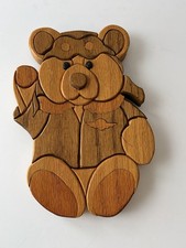 Vintage Handmade Wood Carved Teddy Bear Pilot Nursery Wall Plaque
