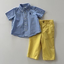Ralph Lauren 6 Months Baby Boy Plaid Shirt  Pants Set Outfit Spring Summer