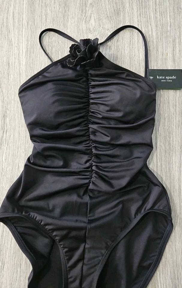 Traje de baño Kate Spade New York negro de una pieza cuello halter flor XS NUEVO CON ETIQUETAS  Foto 3 de 4