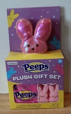 Peeps Easter Bunny Pink Metallic Plush  Gift Set With Marshmallow Peeps New 