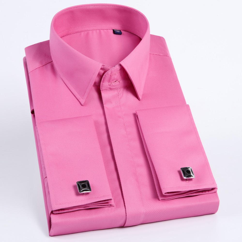Mens French Cuff Covered Placket Long Sleeve Spread Collar Cufflinks Dress Shirt
