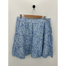 Soft Surroundings Talisa Linen Blend Skirt Women L NWT Blue Paisley Mini Boho