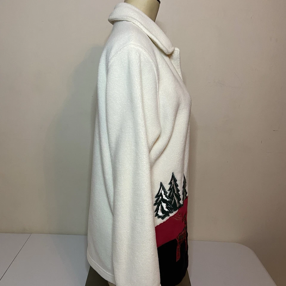 Vintage Studio Works Fleece Sweater Women’s PM Ivory Christmas Winter Embroidery - Image 3 of 4