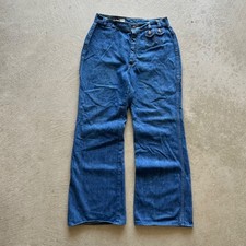 Vintage 70s Next Stop Bell Bottom Jeans Womens 16 Blue Denim Wide Leg High Waist