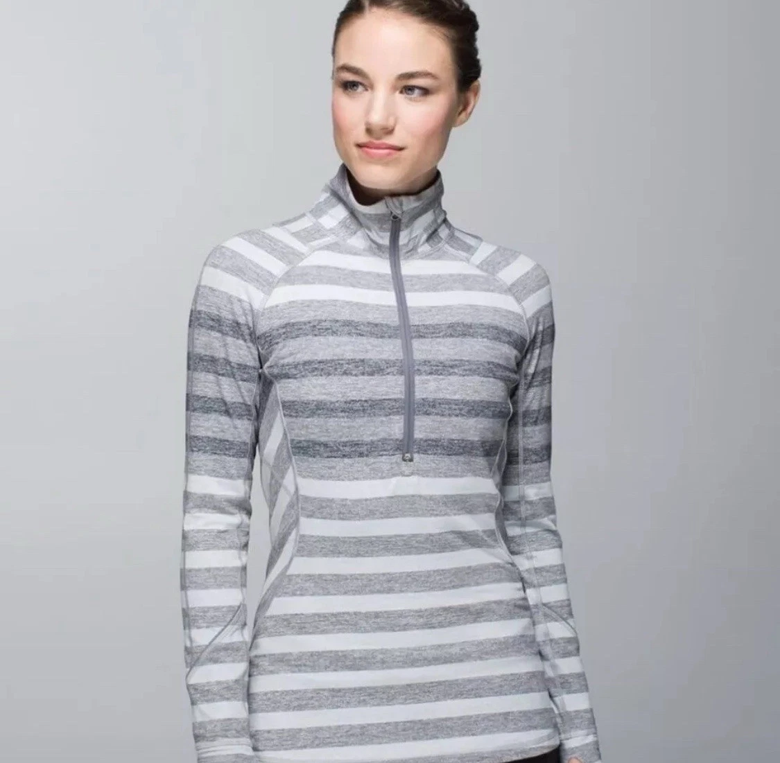lululemon race your pace 1/2 zip pullover white stripe double zip jacket