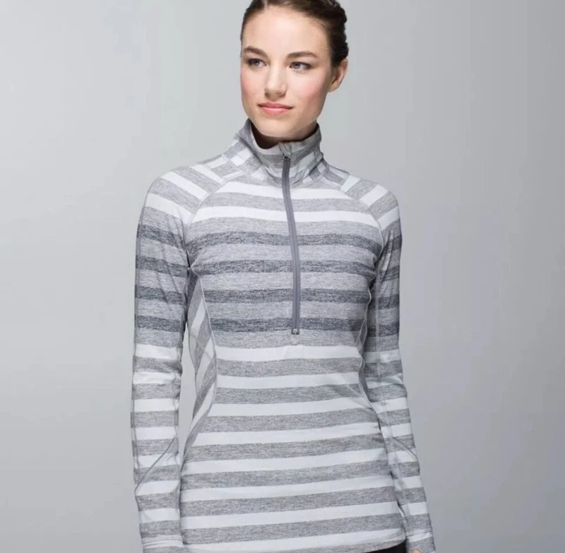 lululemon race your pace 1/2 zip pullover white stripe double zip jacket
