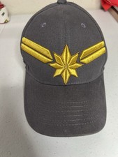 CAPTAIN MARVEL SnapBack Baseball Hat Cap Adjustable Gray Gold Embroidered Logo