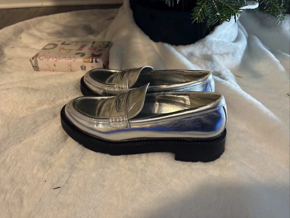 Mocasines Zara para mujer metálicos plateados talla 39 o EE. UU. 8,5 plataforma gruesa y2k Foto 2 de 4
