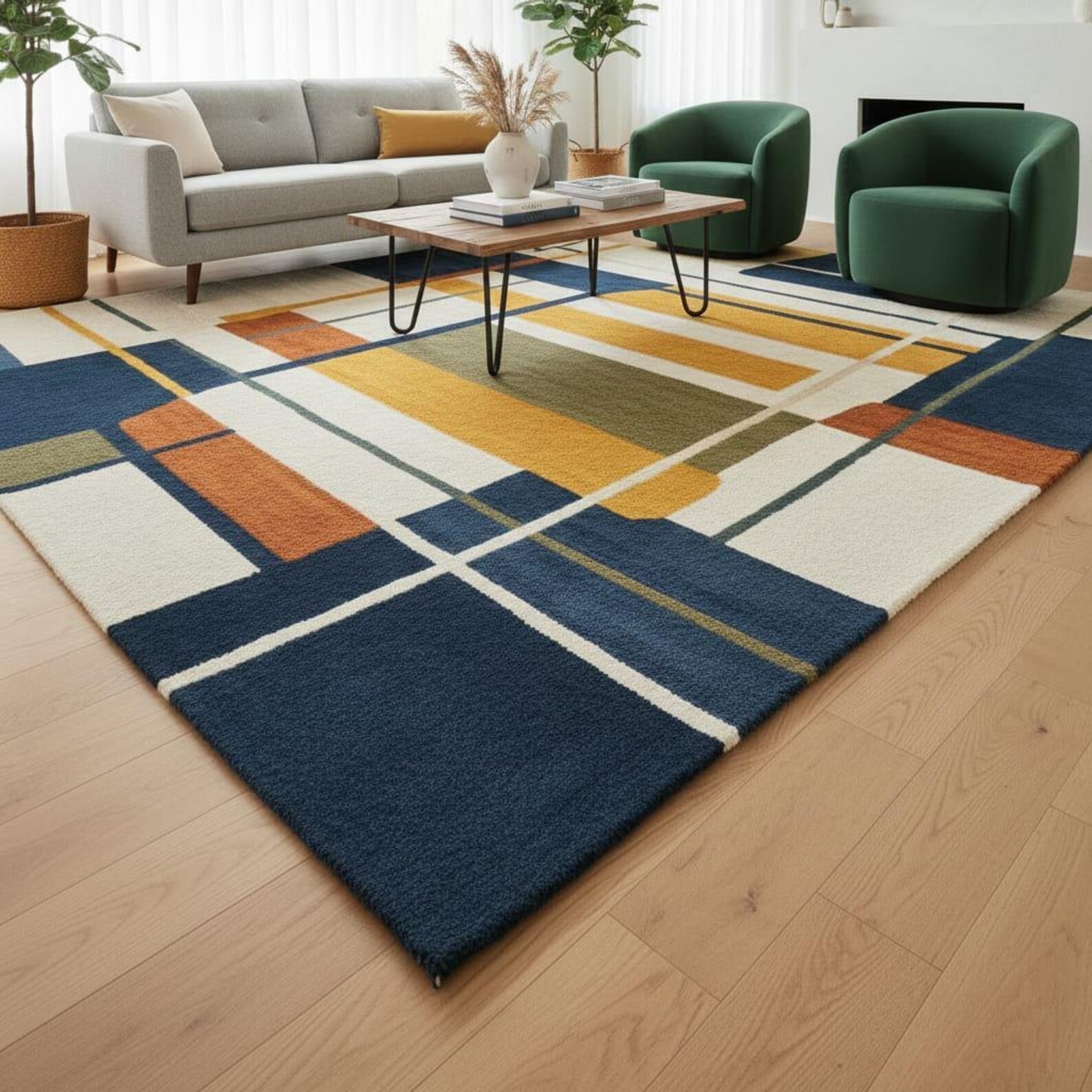Modern Hand Tufted Wool Rug, Luxury Geometric Area, Abstract Contemporary Carpet