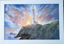 Leuchtturm Aquarell Gemälde Malerei 24,5x33,5 Gerahmt Natur Landschaft Original