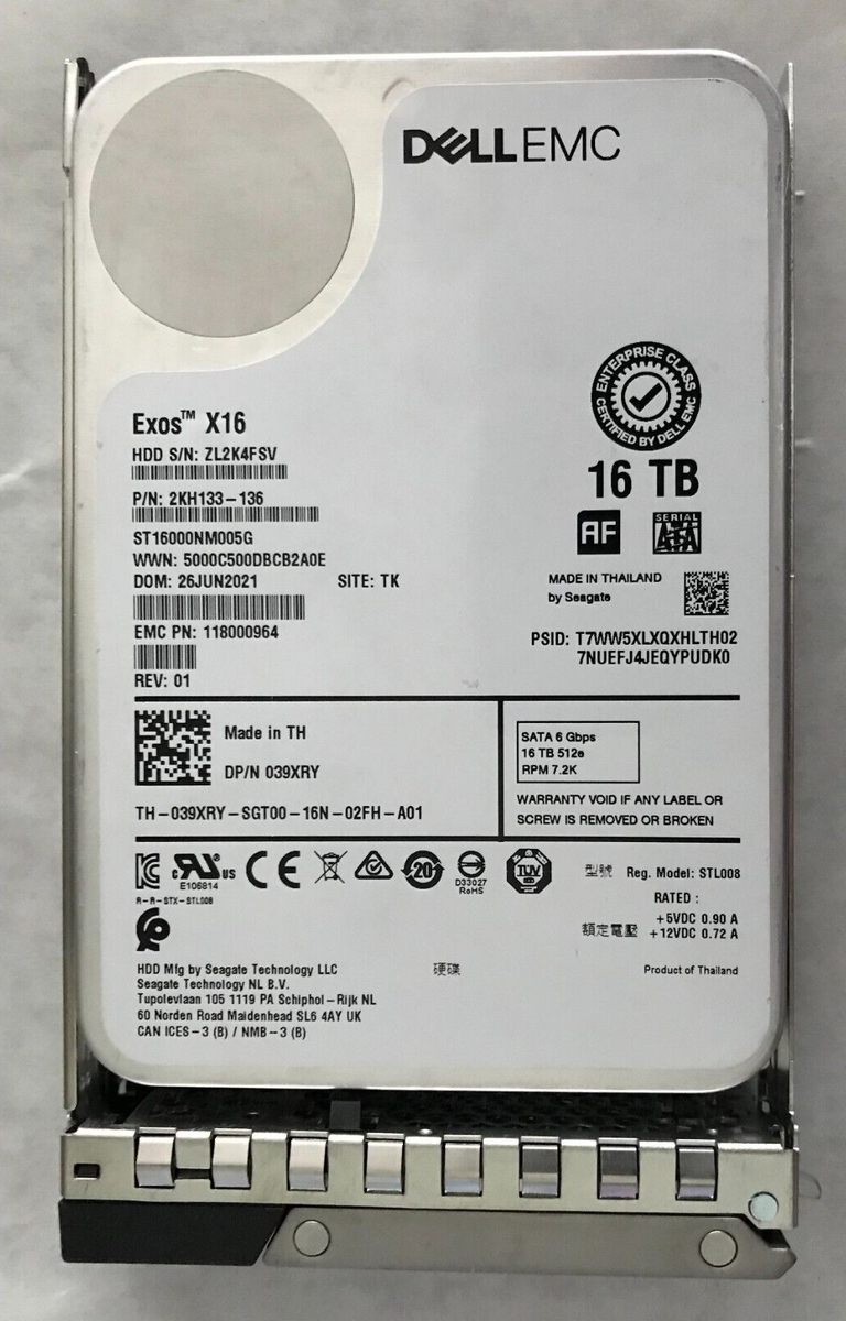 39XRY DELL SEAGATE ST16000NM005G 16TB 7.2K SATA 3.5 6Gb/s HDD 14G