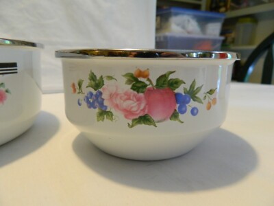 C-22 3 VINTAGE GMI NESTING ENAMEL SERVING BOWLS FRUIT MOTIF | eBay