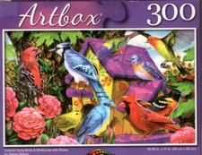 Colorful Song Birds  Birdhouse with Roses - 300 Pieces Jigsaw Puzzle