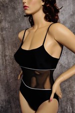 Vintage Anne Cole Collection Swimsuit One Piece Tank Mesh Midriff Black Size 8