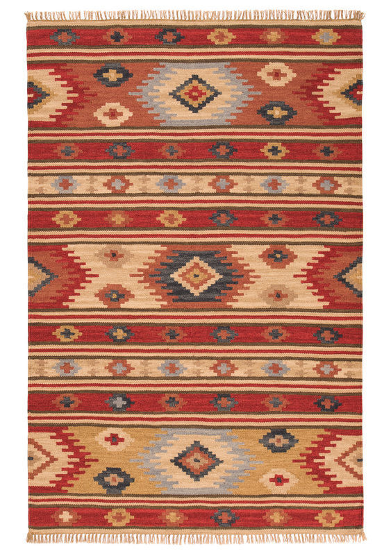 Living Room Rug Red Kilim Geometric Fine Wool Cotton Ethical Area