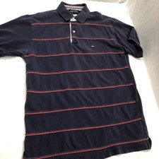 Tommy Hilfiger Polo Shirt Navy Blue w/ Red Stripes Size L Large Y2K 2002