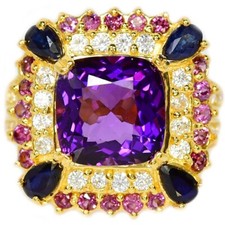925 STERLING SILVER RING PURPLE AMETHYST , RHODOLITE  CZ GEMSTONE SIZE 8.25