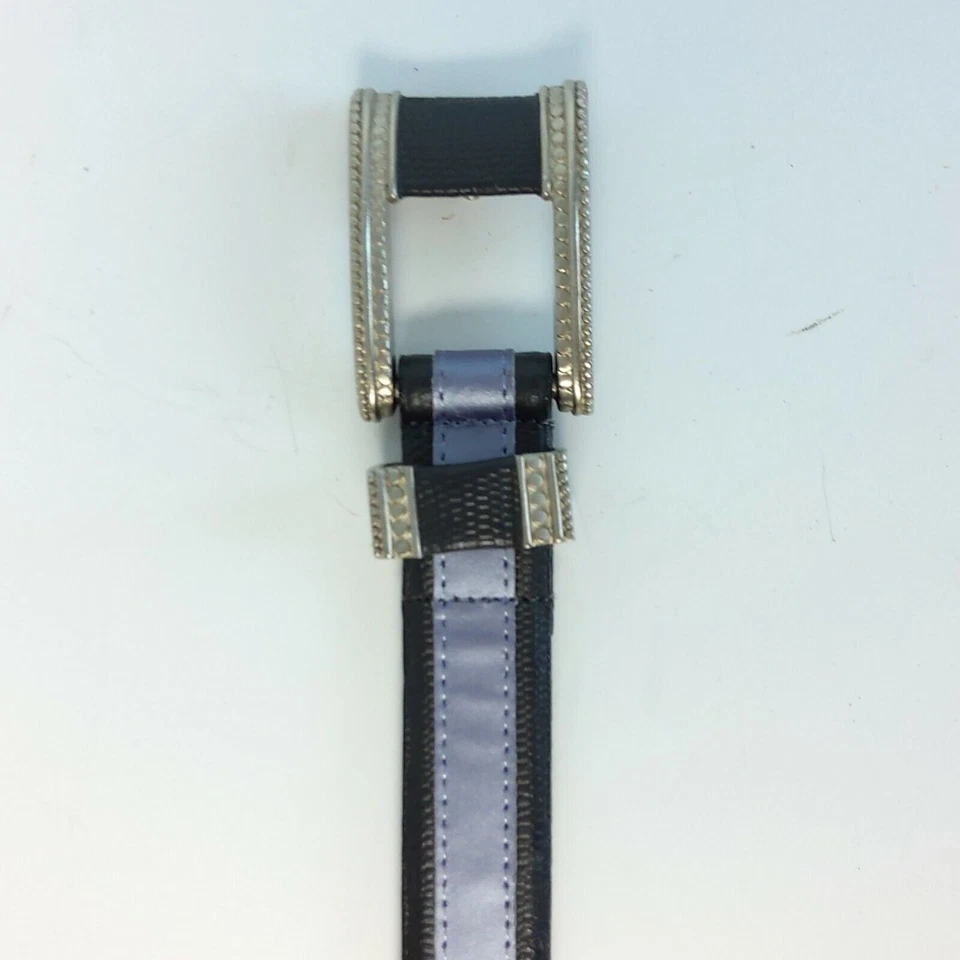 Antigo anos 80 Carlisle TAM M cinto de couro preto roxo retângulo colorblock ocidental - Imagem 2 de 4