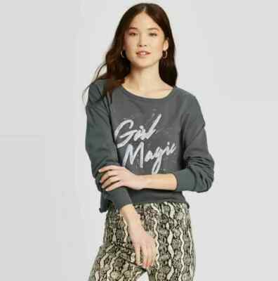 Grayson Threads Womens Crew Neck Cropped  Girl Magic  Graphic Sweatshirt XS