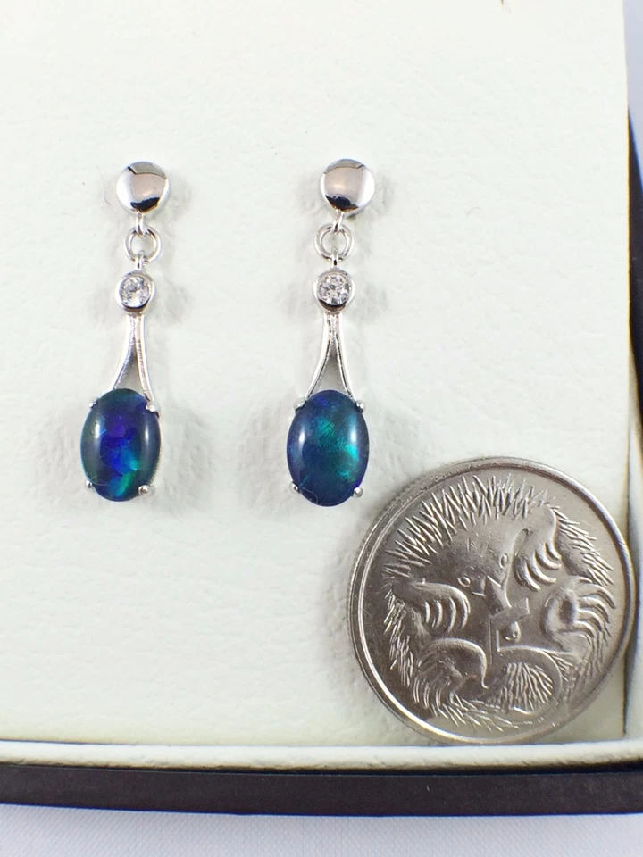 Autentici orecchini a perno opale tripletta Coober Pedy zirconi argento sterling - Immagine 3 di 4