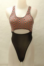 Red Black Pattern Thong Spandex Leotard for Women size 10 Small