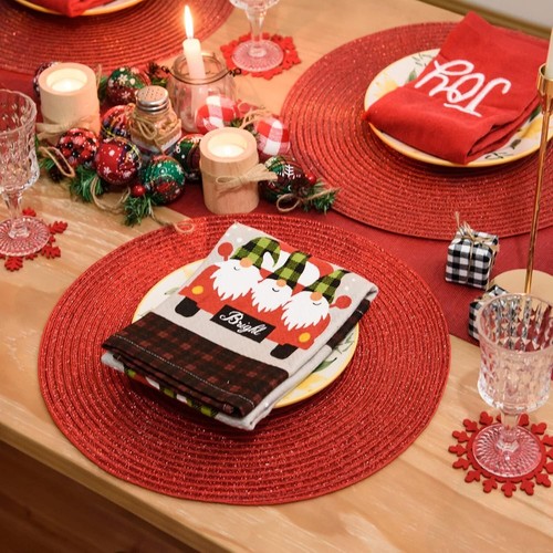 Premium 15-Inch Round Braided Placemats - Christmas Set for Festive Dining - 第 5/8 張圖片