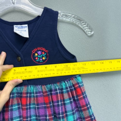 Vintage Oshkosh Girls Dress Plaid Flannel Size 4T Blue Embroidered Jumper USA - Picture 6 of 12