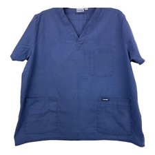 Landua Scrub Top Womans Size XL Solid Blue With Pockets