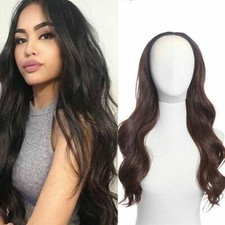 15-24" Natural Wavy Machine Weft Cap 100 Remy Human Hair Glueless 3/4 Half Wigs