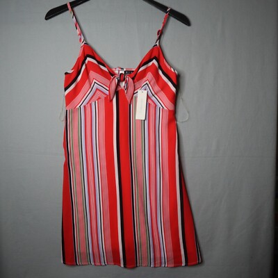 Francesca's Trixxi Sun Dress Womens Medium Striped Red Multicolor Thin Strap NWT