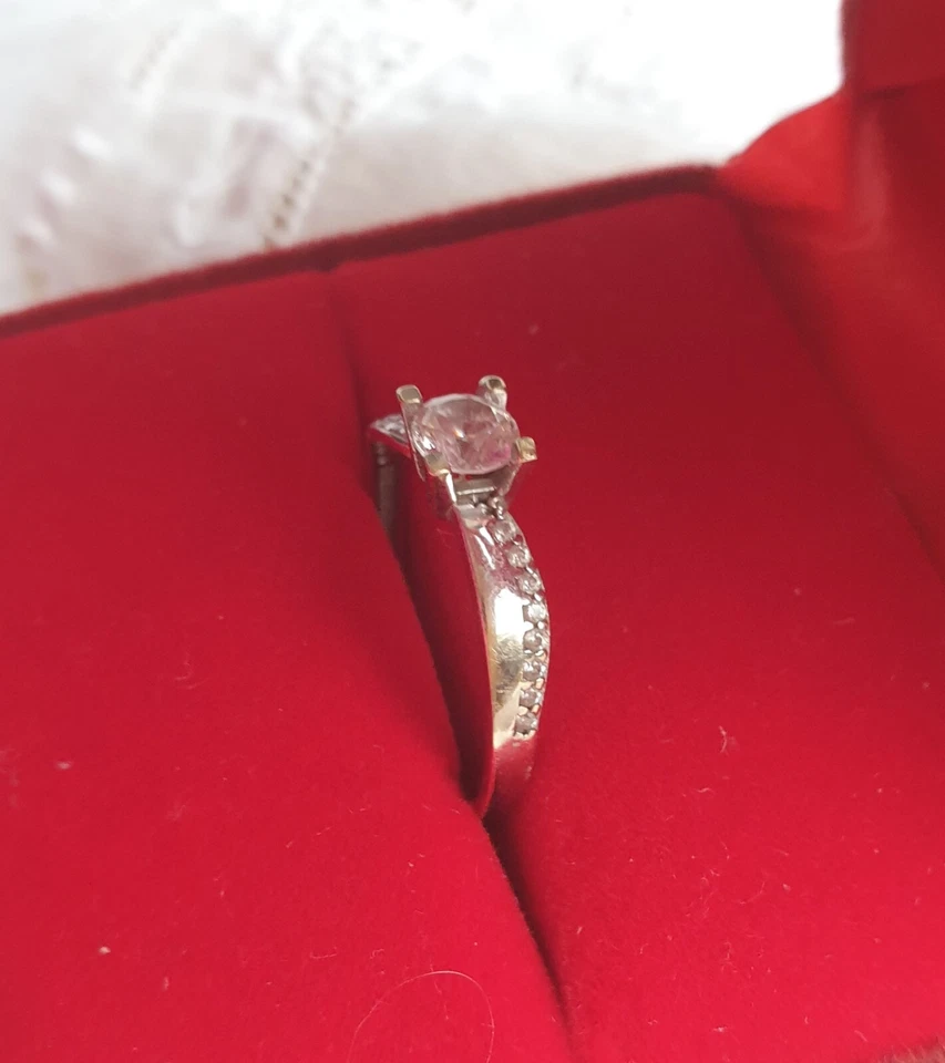 Verlobungsring Weißgold 585 gestempelt mit klarem Stein Gr.53 - Bild 3 von 4