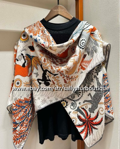 Sallys 70% Cashmere & 30% Silk Wrap Scarf Tribal Animal Print 2 Face Shawl 53" - Picture 27 of 67