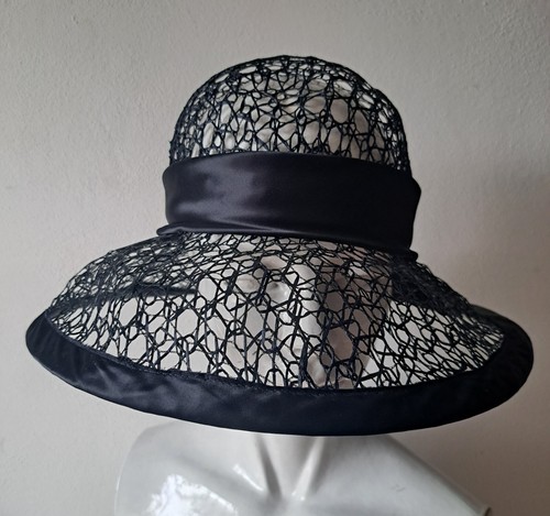 Cappello MARZI Firenze Vintage Rete Raso Elegante Cerimonia Largo Grande Italy - Foto 5 di 8