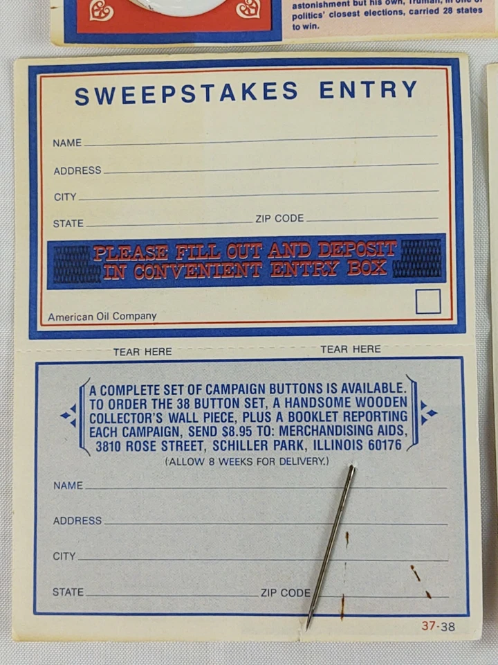 Vtg American Oil Co AMOCO Reproduction Promo Sweepstakes Political Pins Lot 21 - Image 3 of 4