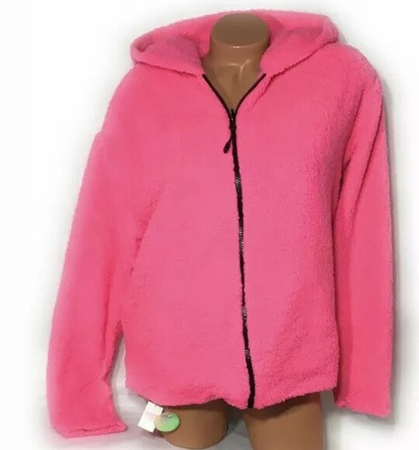Victoria’s Secret PINK Reversible Sherpa Hoodie M Jacket Zip Neon Pink NEW - Picture 6 of 8