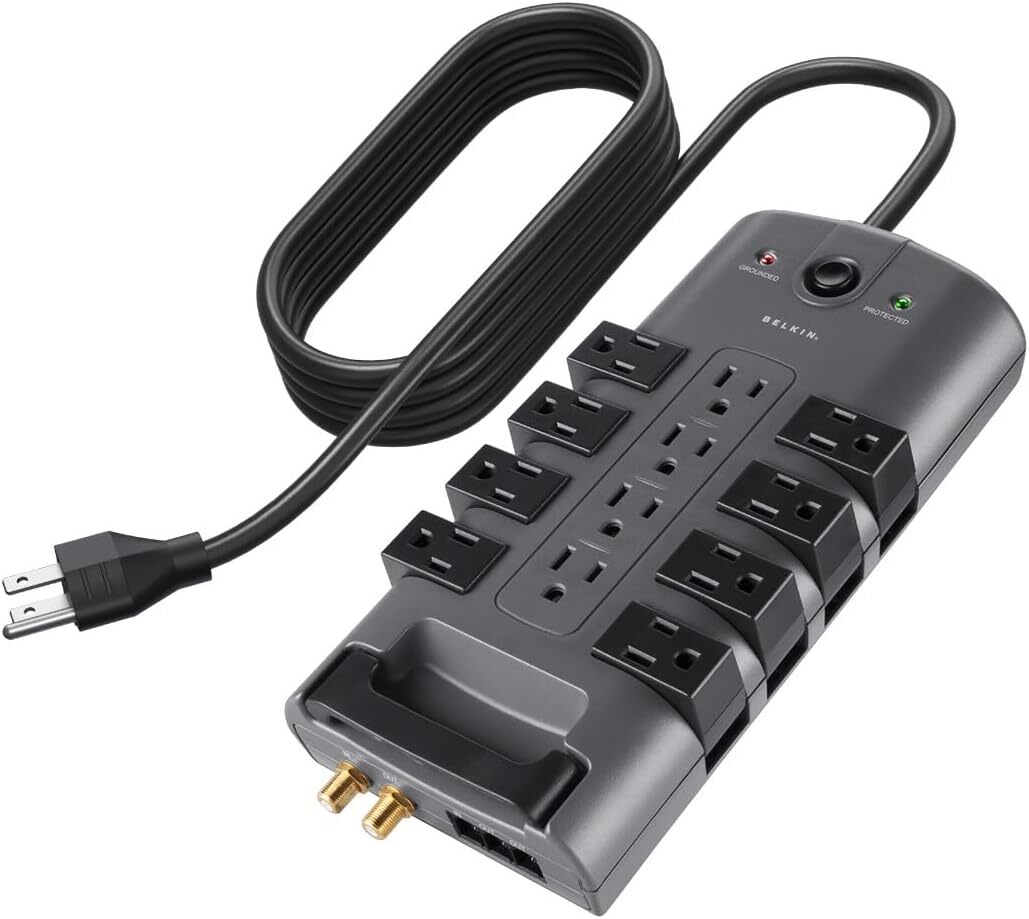 Surge Protector Power Strip w/ 8 Rotating &4 Standard Outlets 8ft Extension Cord-image
